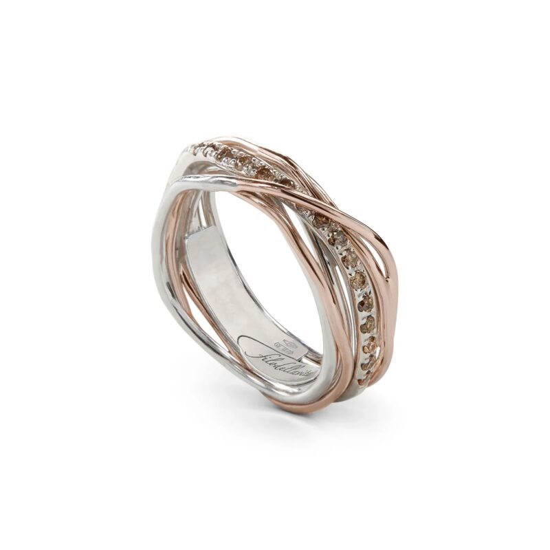 Anello FILODELLAVITA CLASSIC 7 Fili in Oro Rosa 9 Kt con Argento 925 Sterling e DIAMANTI BROWN misura 15