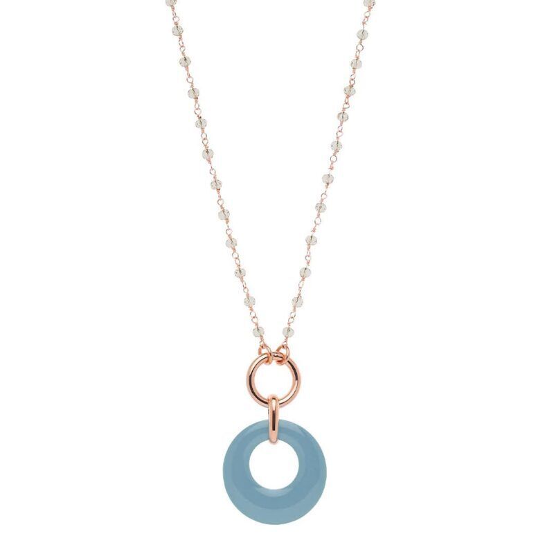 Girocollo LOLLIPOP in Argento 925 placcato Oro Rosa con cerchio pendente smaltato azzurro light lunghezza cm 78