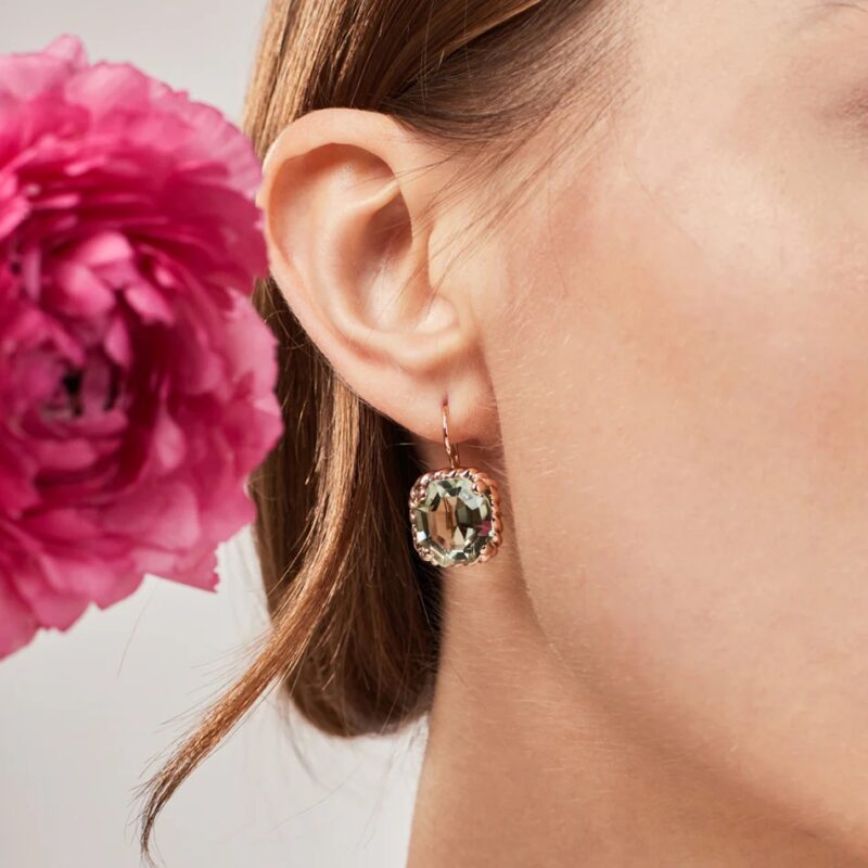 Orecchini TORSADE OTTAGONALI in Oro Rosa 9 Kt  (ami in Oro Rosa 18 Kt) con PRASIOLITE lunghezza cm 2