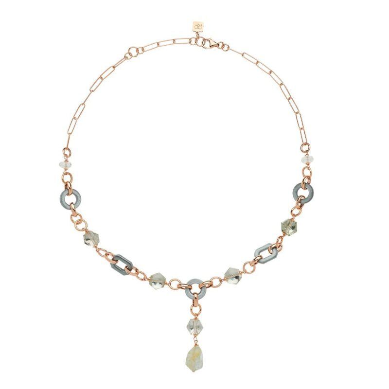 Girocollo MON AMOUR in Argento 925 placcato Oro Rosa con Pietra LABRADORITE lunghezza cm 48