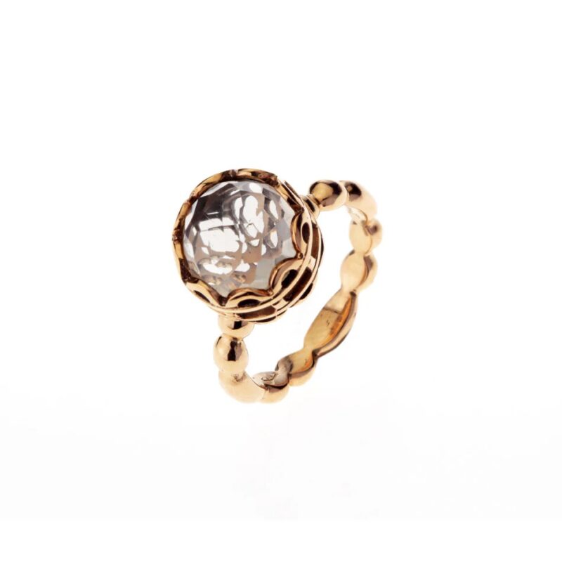 Anello BON TON rotondo in ORO ROSA 9 Kt con QUARZO IALINO misura 14