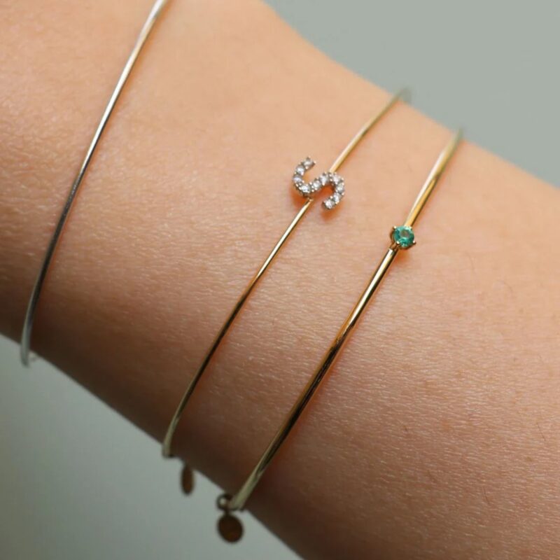 Bracciale FILODAMORE con INIZIALE "S" in Oro Giallo 9 Kt e DIAMANTI misura M