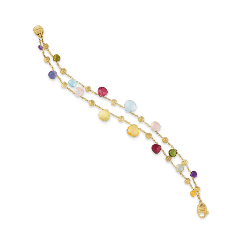 Bracciale PARADISE a due fili in ORO GIALLO 18 Kt e PIETRE MULTICOLOR lunghezza cm 18