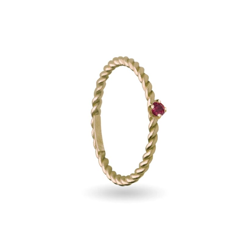 Anello FILODAMORE PREZIOSO INTRECCIATO in Oro Giallo 9 Kt SPESSO con RUBINO ct 0.05 misura 14