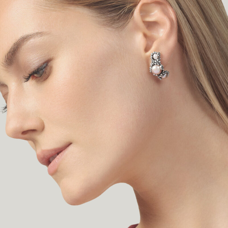Orecchini BLOSSOM GRANDI con PERLE NATURALI altezza mm 28