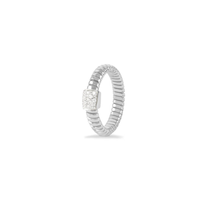 Anello BASIC in ORO BIANCO 18 Kt con pavé di DIAMANTI BIANCHI ct 0.13 misura 14