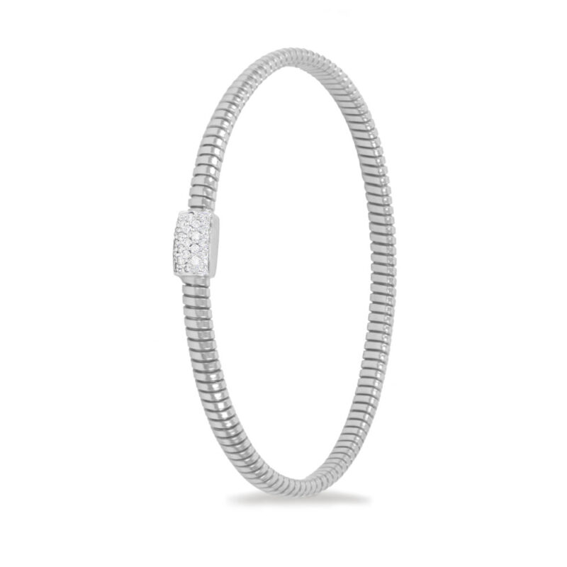 Bracciale BASIC in ORO BIANCO 18 Kt con pavé di DIAMANTI BIANCHI ct 0.18 diametro interno cm 6 regolabile