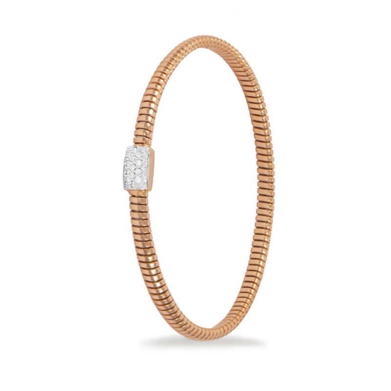 Bracciale BASIC in ORO ROSA 18 Kt con pavé di DIAMANTI BIANCHI ct 0.18 diametro interno cm 6 regolabile