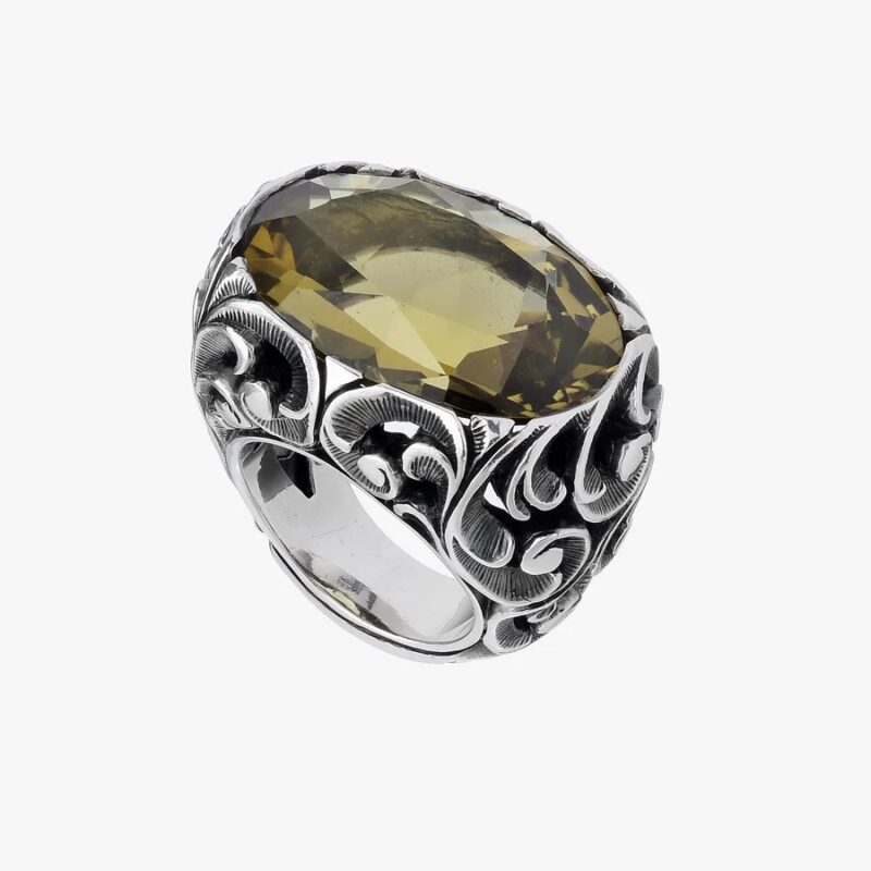 Anello EDEN XL con pietra QUARZO OLIVA taglio ovale misura 17