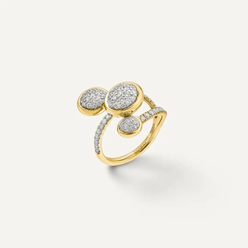 Anello ARMILLAS ACQUA TRIO in ORO GIALLO 18 Kt con pavé di DIAMANTI BIANCHI e gambo prezioso ct 1.07 misura 14
