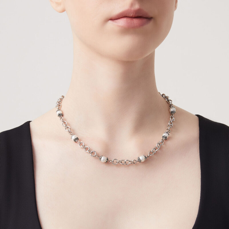 Collana DROPS MINI con PERLE BIANCHE NATURALI lunghezza cm 46 regolabile