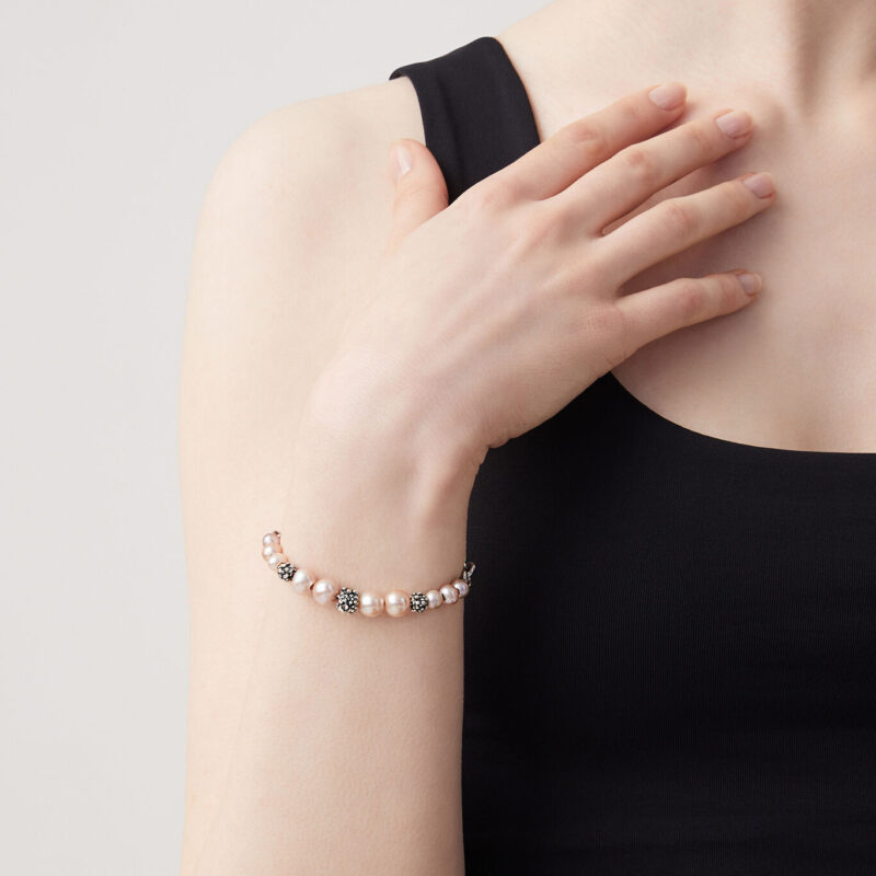 Bracciale BLOSSOM LIGHT con PERLE ROSA NATURALI lunghezza cm 20.5 regolabile