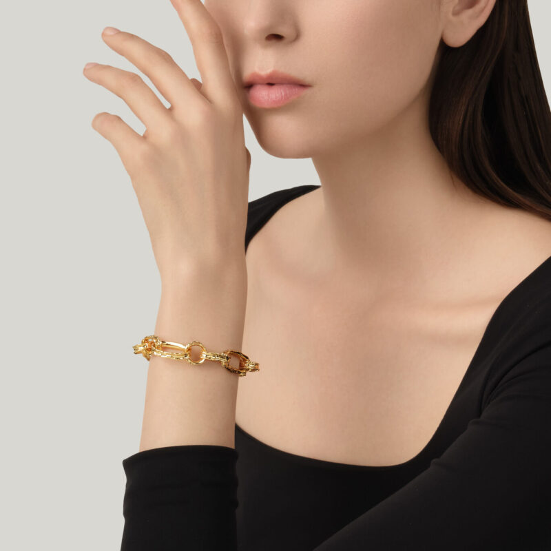 Bracciale CATENA YUMA in BRONZO BIANCO PLACCATO ORO 18 Kt lunghezza cm 21