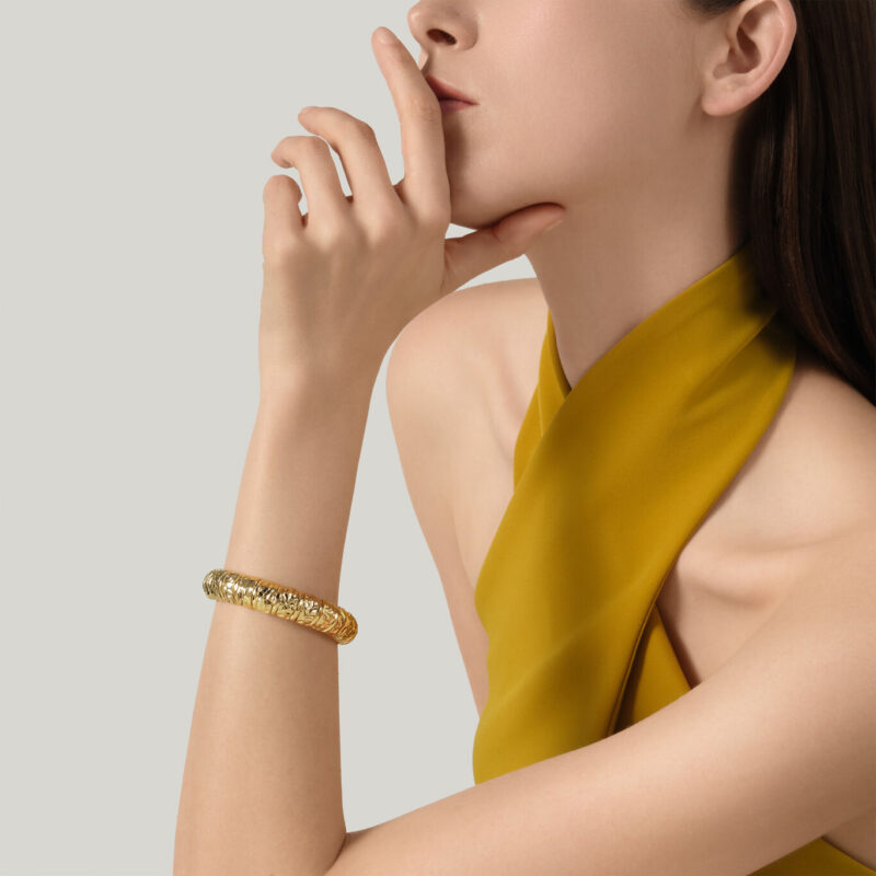 Bracciale LOLITA in BRONZO BIANCO PLACCATO ORO 18 Kt altezza fascia mm 14