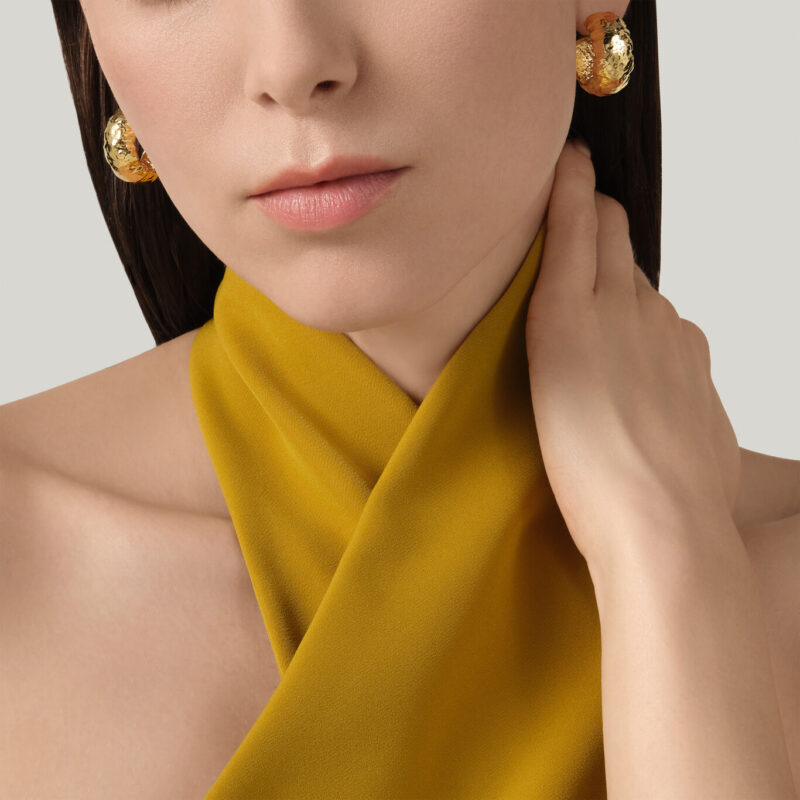 Orecchini SAND CERCHIO in BRONZO BIANCO PLACCATO ORO 18 Kt diametro mm 25