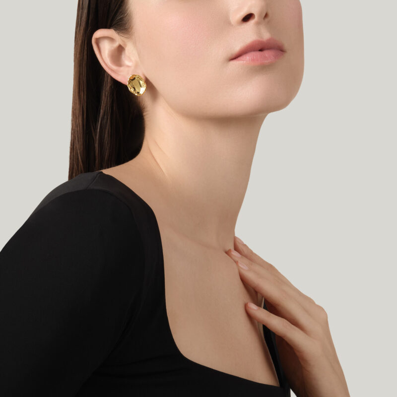 Orecchini YUMA PICCOLI in BRONZO BIANCO PLACCATO ORO 18 Kt altezza mm18