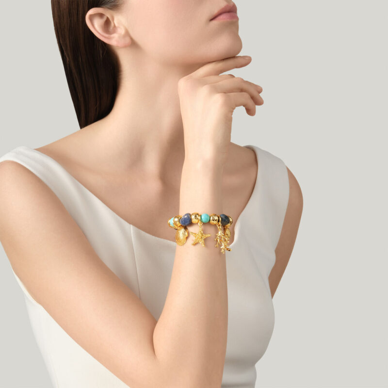 Bracciale GRAND BLEU in BRONZO BIANCO PLACCATO ORO 18 Kt con PIETRE NATURALI lunghezza cm 22