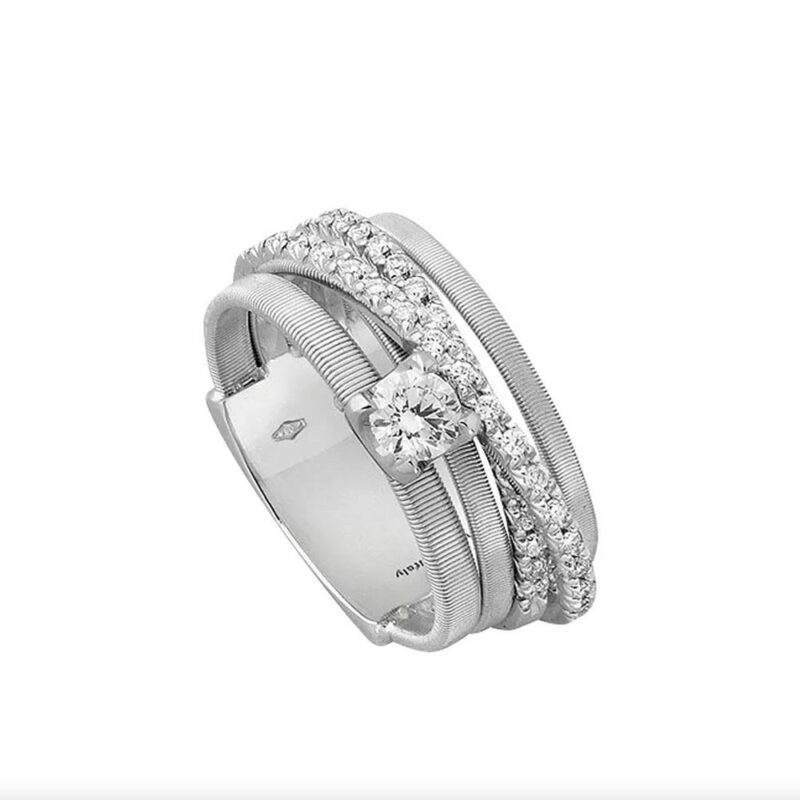 Anello GOA a CINQUE FILI in ORO BIANCO 18 Kt con solitario e barretta di DIAMANTI ct 0.46 misura 15