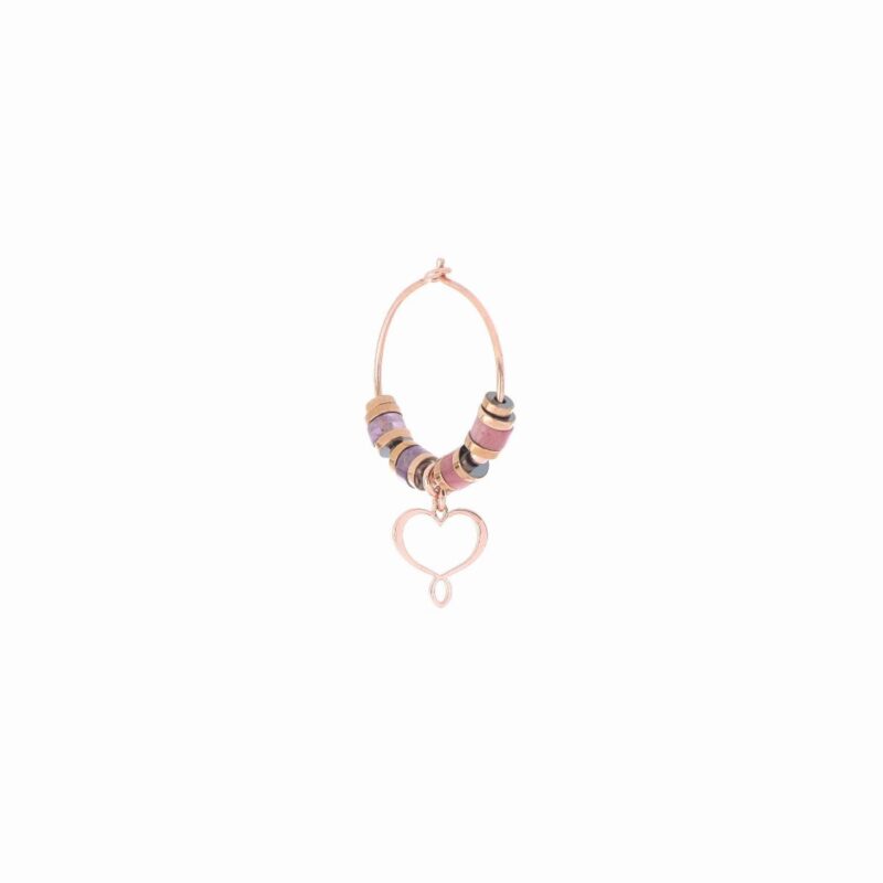 Orecchini DECO a cerchio CUORE LOGO TRAFORATO in Argento 925 con AMETISTA e RODOCROSITE diametro mm 19