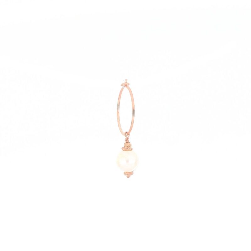 Orecchino SINGOLO a cerchio in Argento 925 con PERLA BIANCA PENDENTE mm 8 diametro mm 15