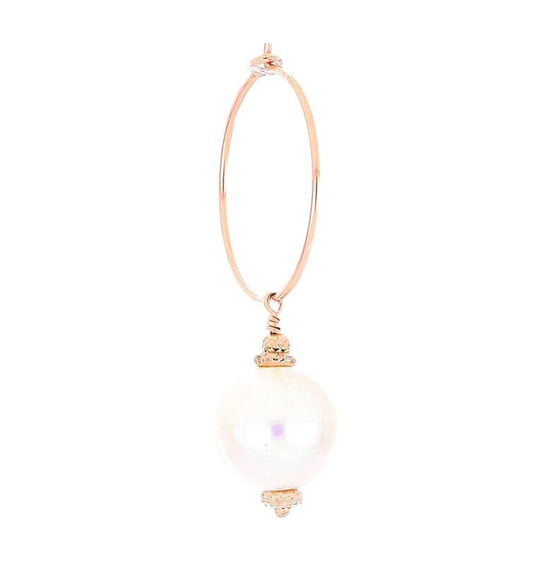 Orecchino SINGOLO a cerchio in Argento 925 con PERLA BIANCA PENDENTE mm 11 diametro mm 19