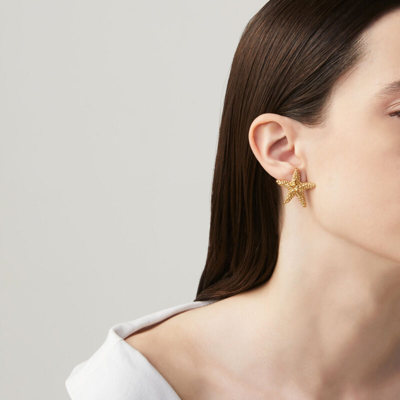 Orecchini STELLA MARINA BOTTONE PLACCATO ORO 18 Kt altezza mm 30
