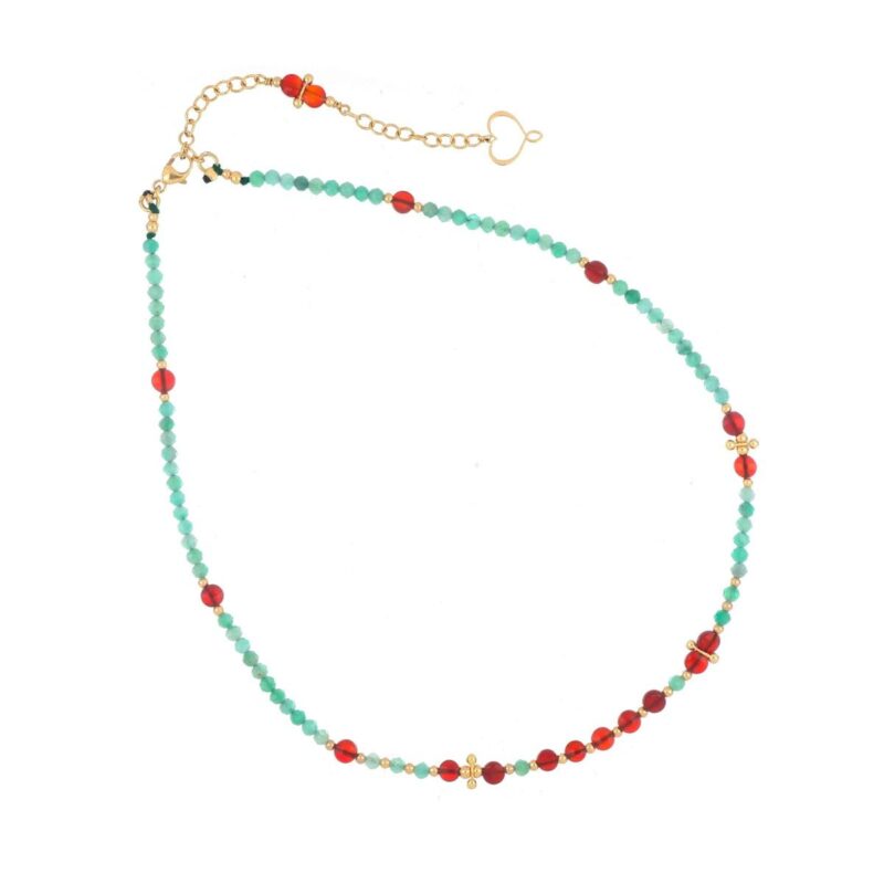 Girocollo con SMERALDI e CORNIOLA ROSSA in Argento 925 lunghezza cm 36/44 regolabile
